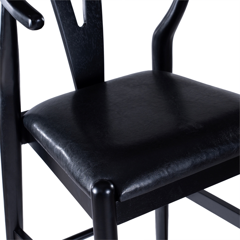 Pemberly Row Bar Height Kitchen Stool with Faux Leather Seat in Black