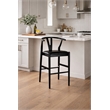 Pemberly Row Bar Height Kitchen Stool with Faux Leather Seat in Black