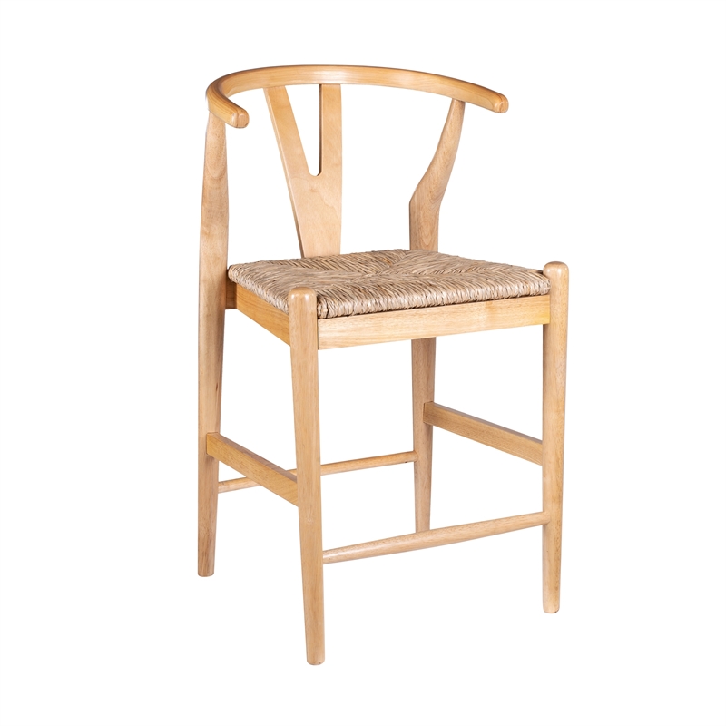 Pemberly Row Counter Height Kitchen Stool with Rush Seat in Natural