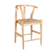 Pemberly Row Counter Height Kitchen Stool with Rush Seat in Natural
