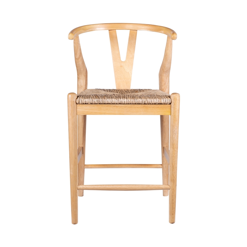 Pemberly Row Counter Height Kitchen Stool with Rush Seat in Natural