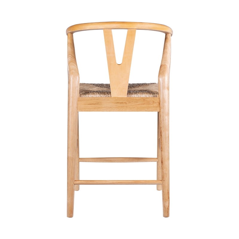 Pemberly Row Counter Height Kitchen Stool with Rush Seat in Natural
