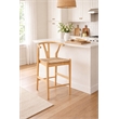 Pemberly Row Counter Height Kitchen Stool with Rush Seat in Natural