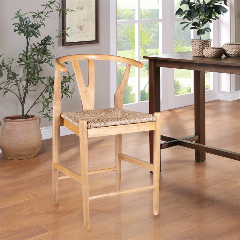 Pemberly Row Counter Height Kitchen Stool with Rush Seat in Natural