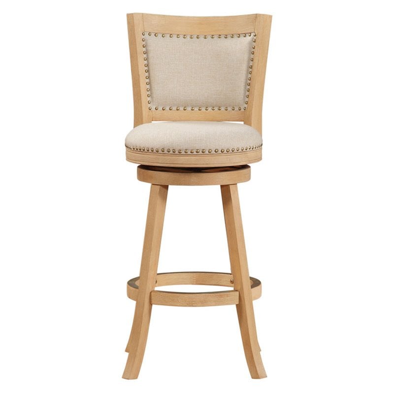 Pemberly Row Wood Swivel Bar Stool in Driftwood Cream Wire-Brush and Ivory