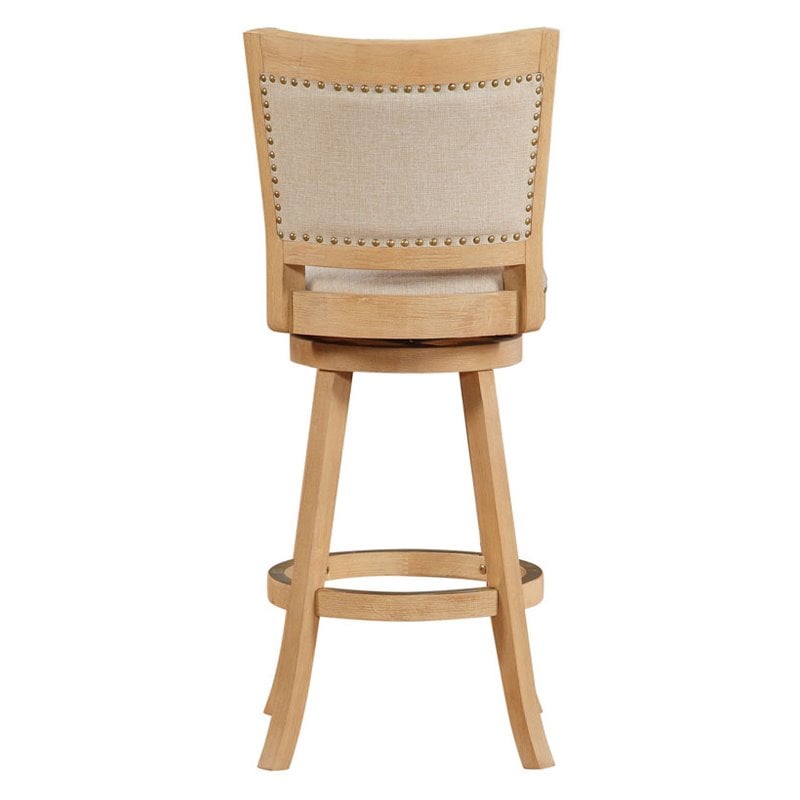 Pemberly Row Wood Swivel Bar Stool in Driftwood Cream Wire-Brush and Ivory