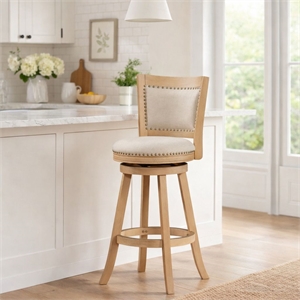 Pemberly Row Wood Swivel Bar Stool in Driftwood Cream Wire-Brush and Ivory