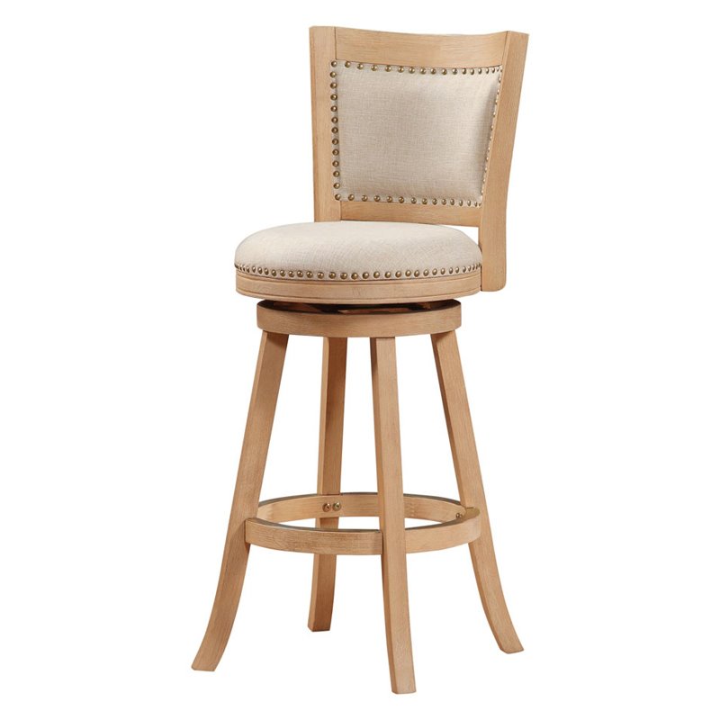 Pemberly Row Wood Swivel Bar Stool in Driftwood Cream Wire-Brush and Ivory