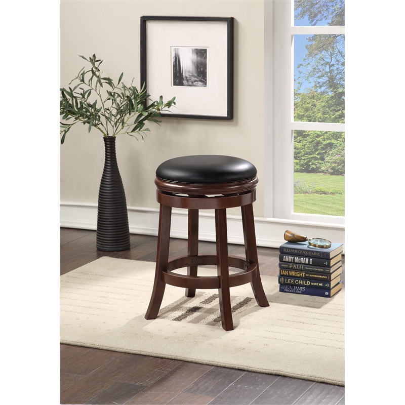 Pemberly Row Wood Faux Leather Swivel Counter Height Stool in Cappuccino