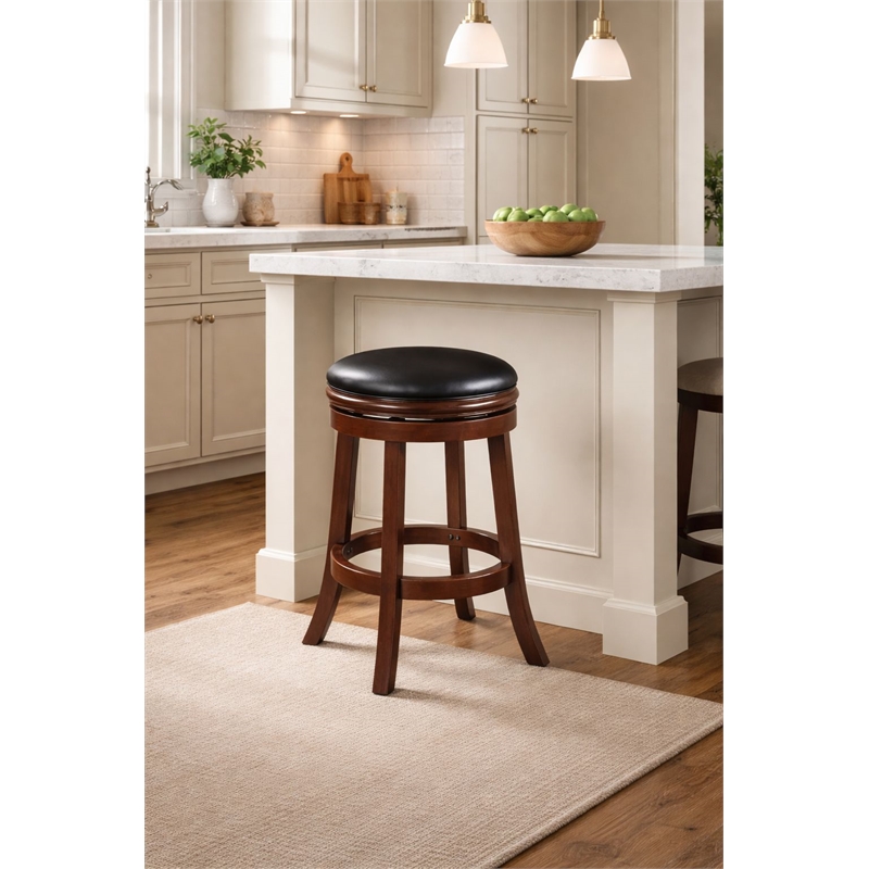 Pemberly Row Wood Faux Leather Swivel Counter Height Stool in Cappuccino