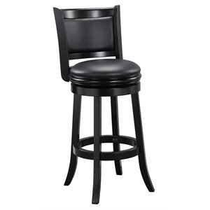 Pemberly Row Wood Bar Height Swivel Stool with Faux Leather Seat in Black
