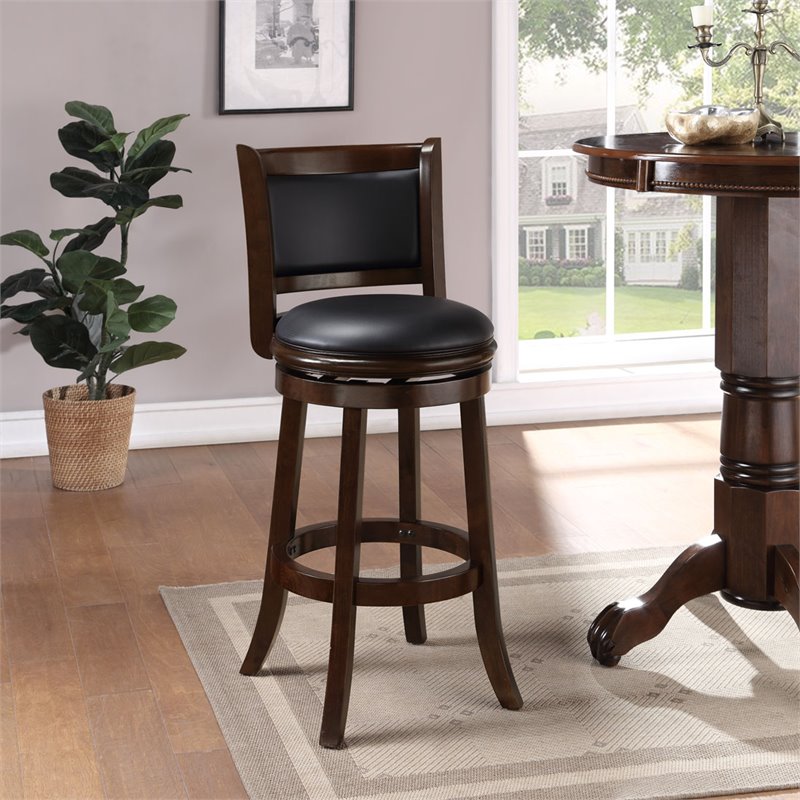 Pemberly Row Wood Bar Height Swivel Stool with Contoured Back in Cappuccino