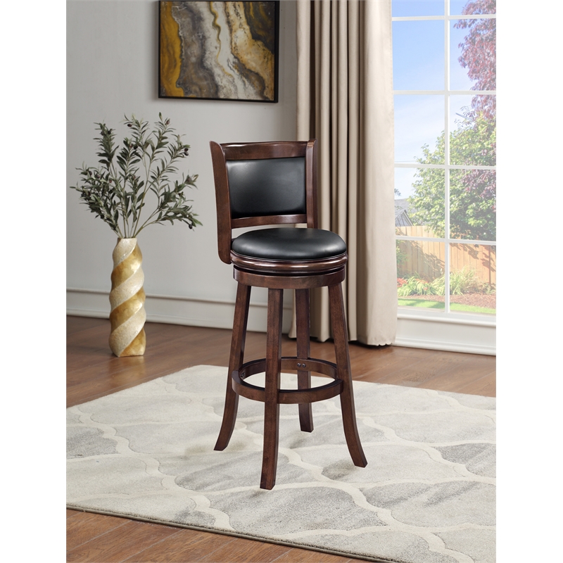 Pemberly Row Wood Extra Tall Swivel Bar Stool with Foam Cushion in Cappuccino