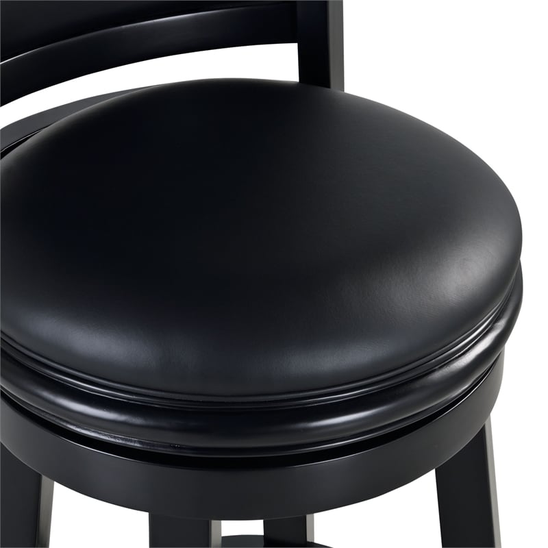 Pemberly Row Hardwood Extra Tall Swivel Bar Stool with Contoured Back in Black