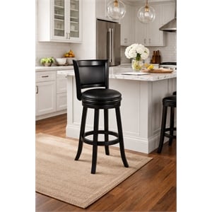 Pemberly Row Hardwood Extra Tall Swivel Bar Stool with Contoured Back in Black