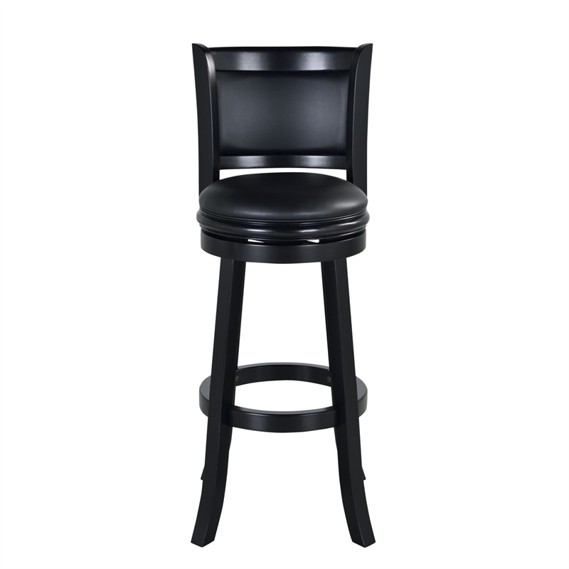 Pemberly Row Hardwood Extra Tall Swivel Bar Stool with Contoured Back in Black