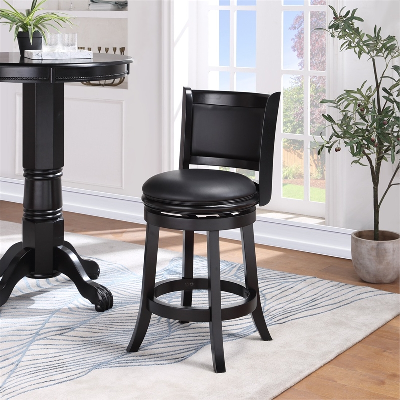 Pemberly Row Counter Height Swivel Stool with Contoured Back in Black