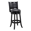 Pemberly Row Rubberwood Swivel Bar Stool with Faux Leather Seat in Black