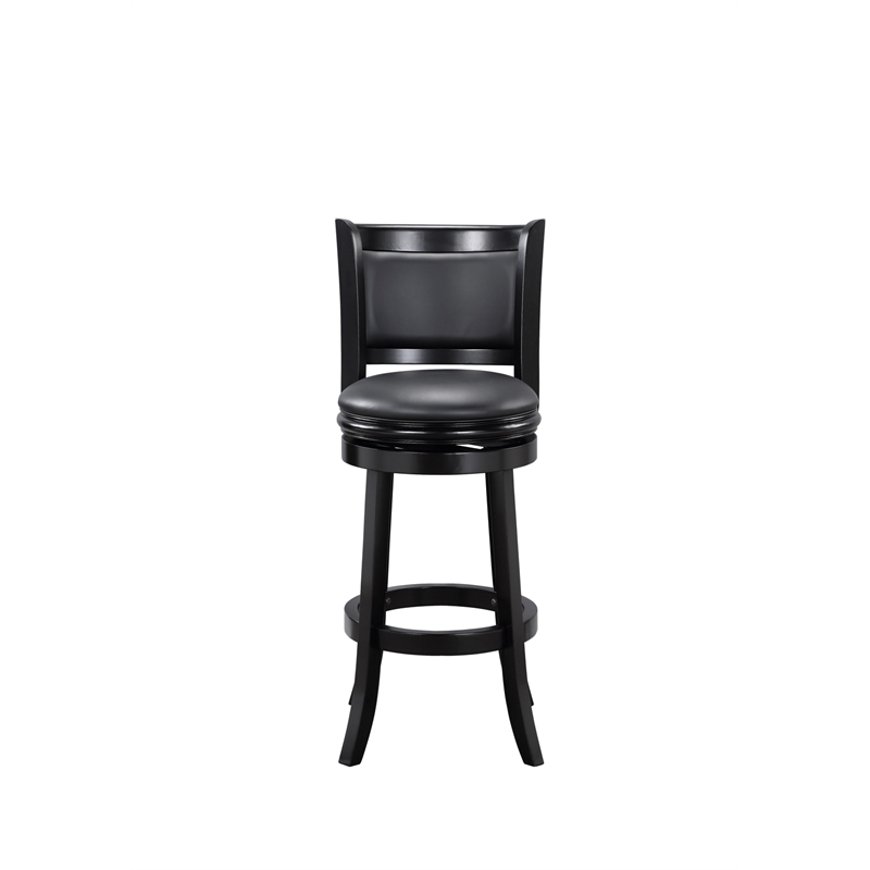 Pemberly Row Rubberwood Swivel Bar Stool with Faux Leather Seat in Black