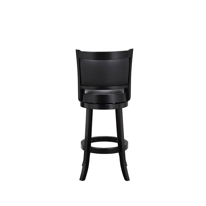 Pemberly Row Rubberwood Swivel Bar Stool with Faux Leather Seat in Black