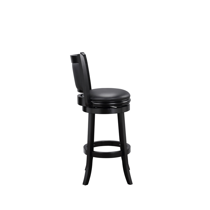 Pemberly Row Rubberwood Swivel Bar Stool with Faux Leather Seat in Black