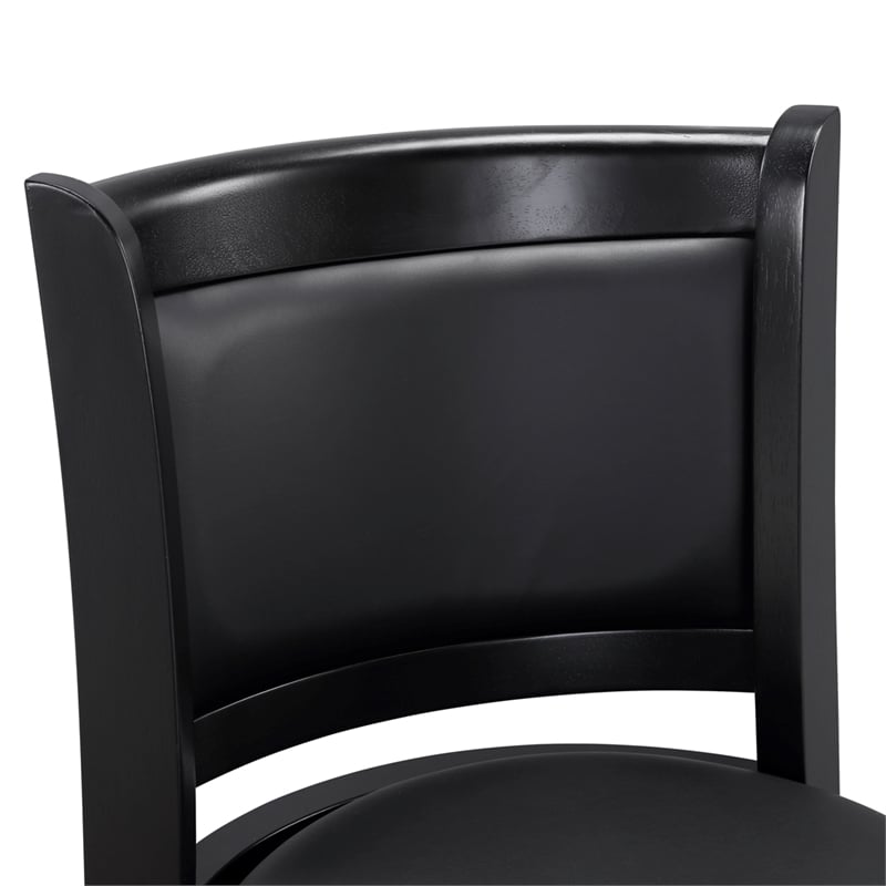 Pemberly Row Rubberwood Swivel Bar Stool with Faux Leather Seat in Black
