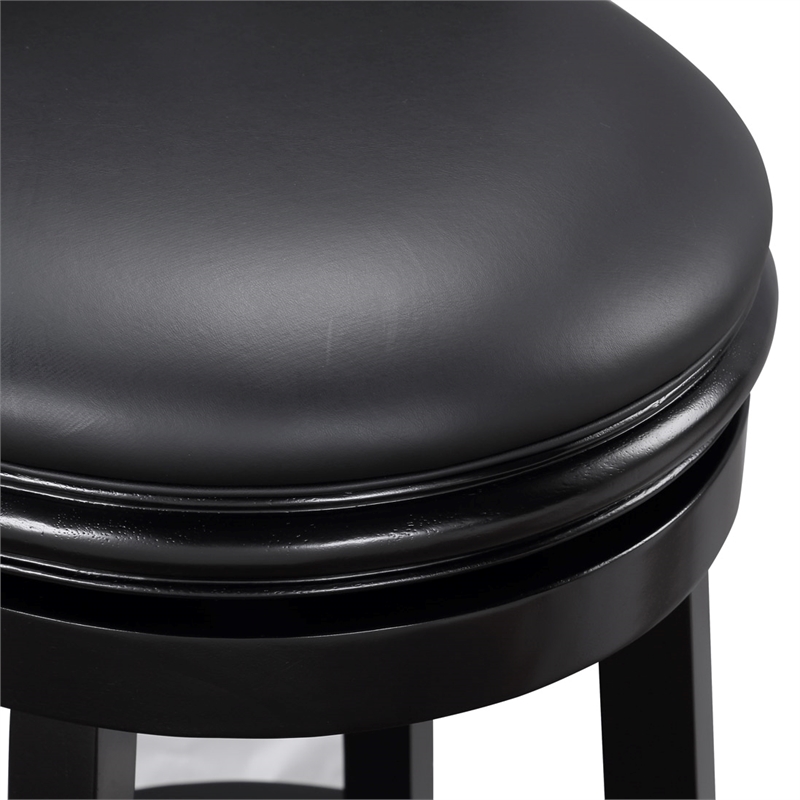 Pemberly Row Rubberwood Swivel Bar Stool with Faux Leather Seat in Black
