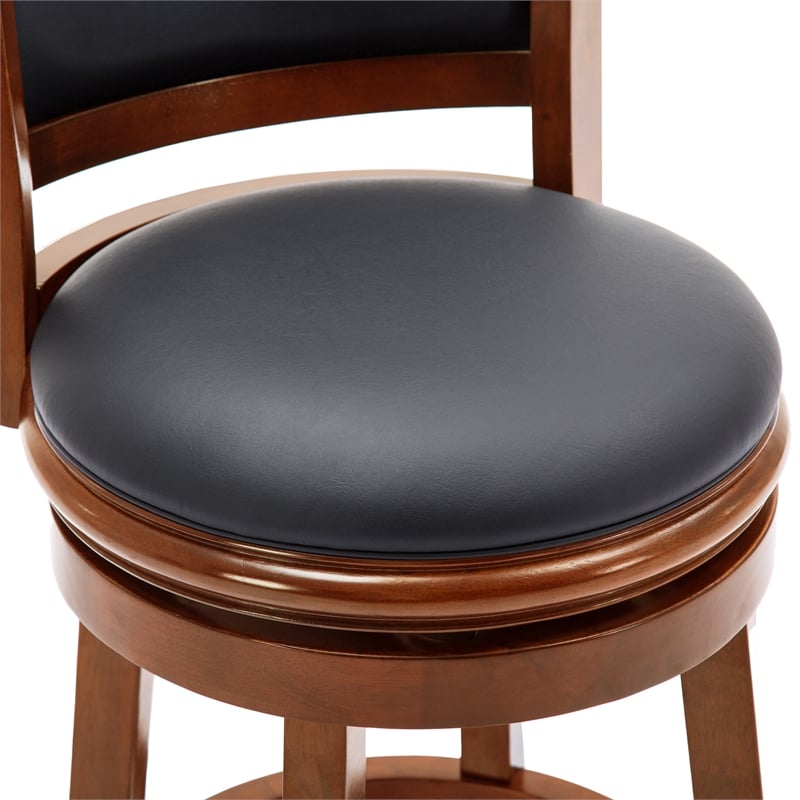 Pemberly Row Wood Bar Height Swivel Stool with Contoured Back in Cherry