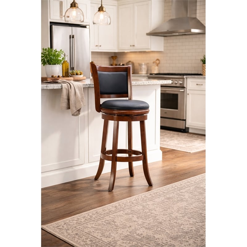 Pemberly Row Wood Bar Height Swivel Stool with Contoured Back in Cherry