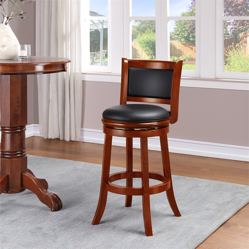 Pemberly Row Wood Bar Height Swivel Stool with Contoured Back in Cherry