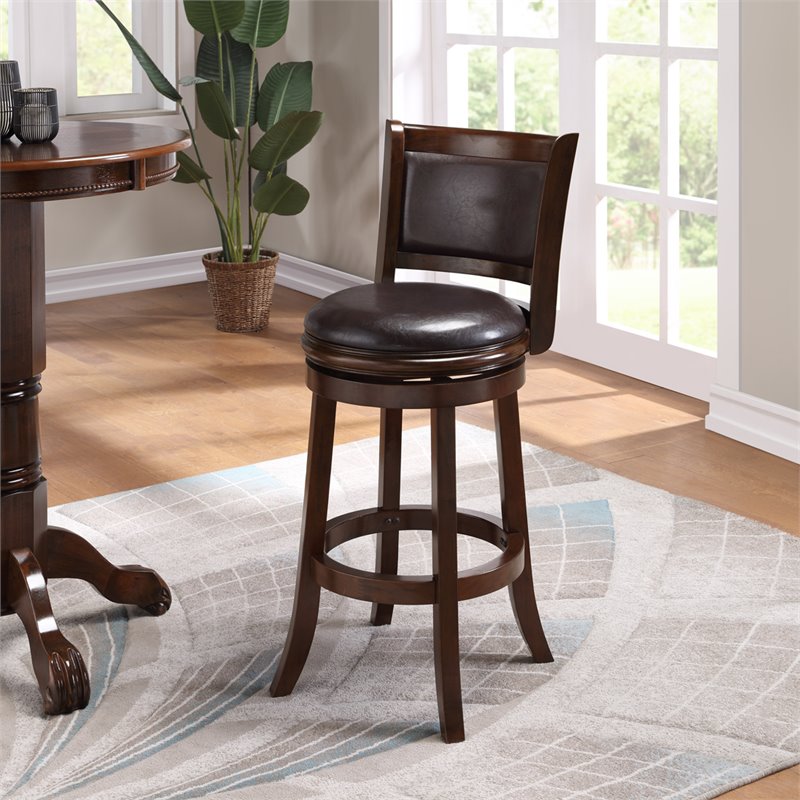 Pemberly Row Bar Height Swivel Stool in Cappuccino and Dark Brown