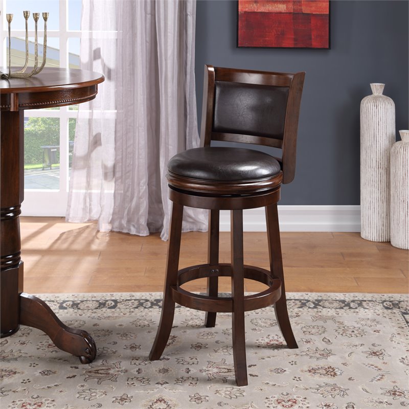 Pemberly Row Bar Height Swivel Stool in Cappuccino and Dark Brown