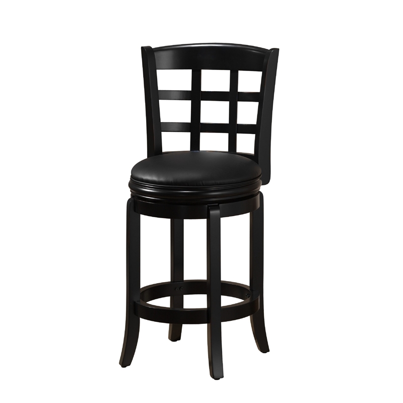 Pemberly Row Hardwood Swivel Counter Stool with Faux Leather Seat in Black