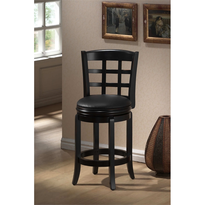 Pemberly Row Hardwood Swivel Counter Stool with Faux Leather Seat in Black
