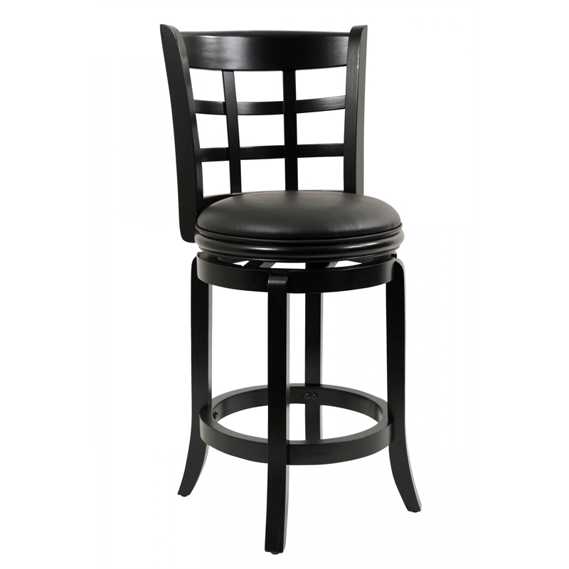 Pemberly Row Hardwood Swivel Counter Stool with Faux Leather Seat in Black