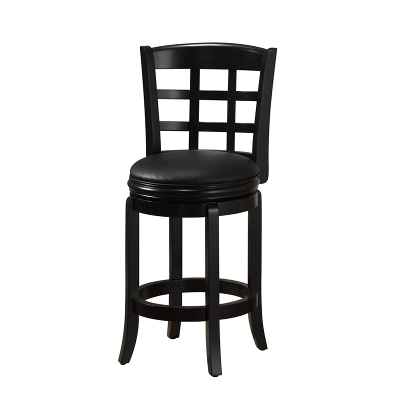 Pemberly Row Wood Counter Height Swivel Stool with Faux Leather in Black