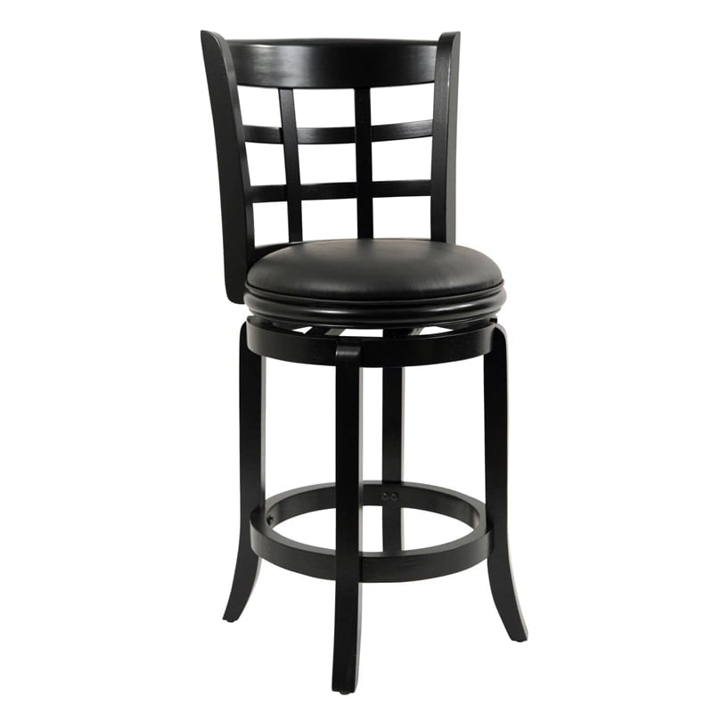 Pemberly Row Rubberwood Bar Height Swivel Stool with Foam Cushion in Black