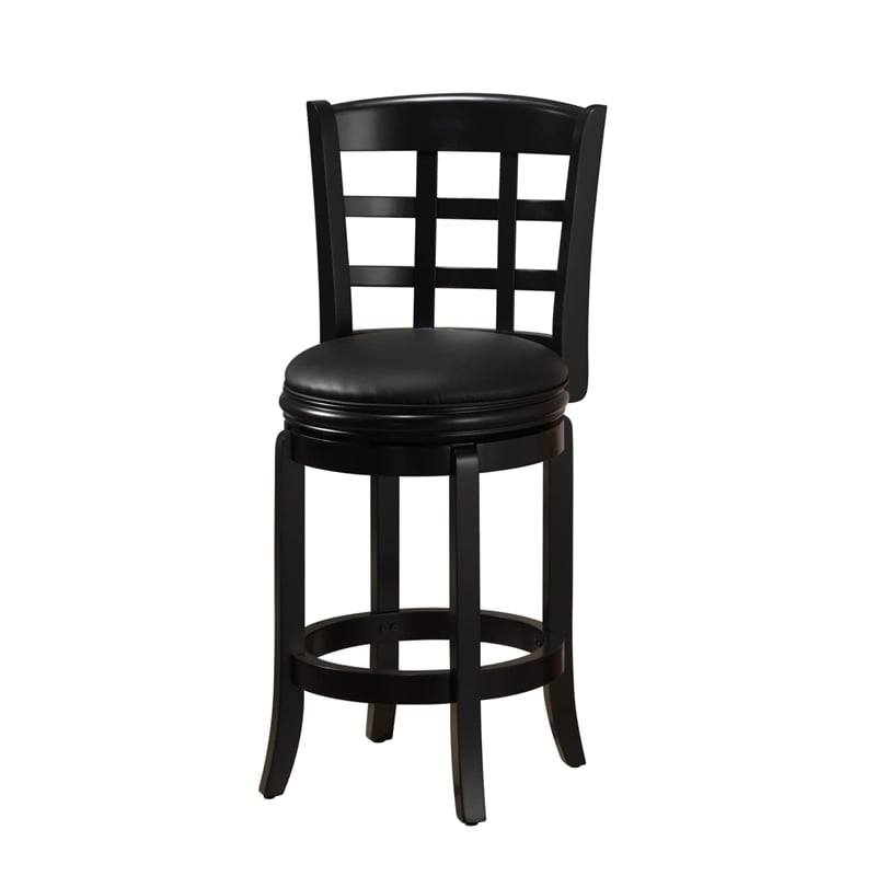 Pemberly Row Rubberwood Bar Height Swivel Stool with Foam Cushion in Black