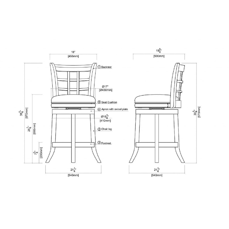 Pemberly Row Rubberwood Bar Height Swivel Stool with Foam Cushion in Black
