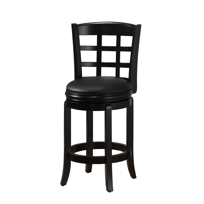 Pemberly Row Rubberwood Bar Height Swivel Stool with Foam Cushion in Black