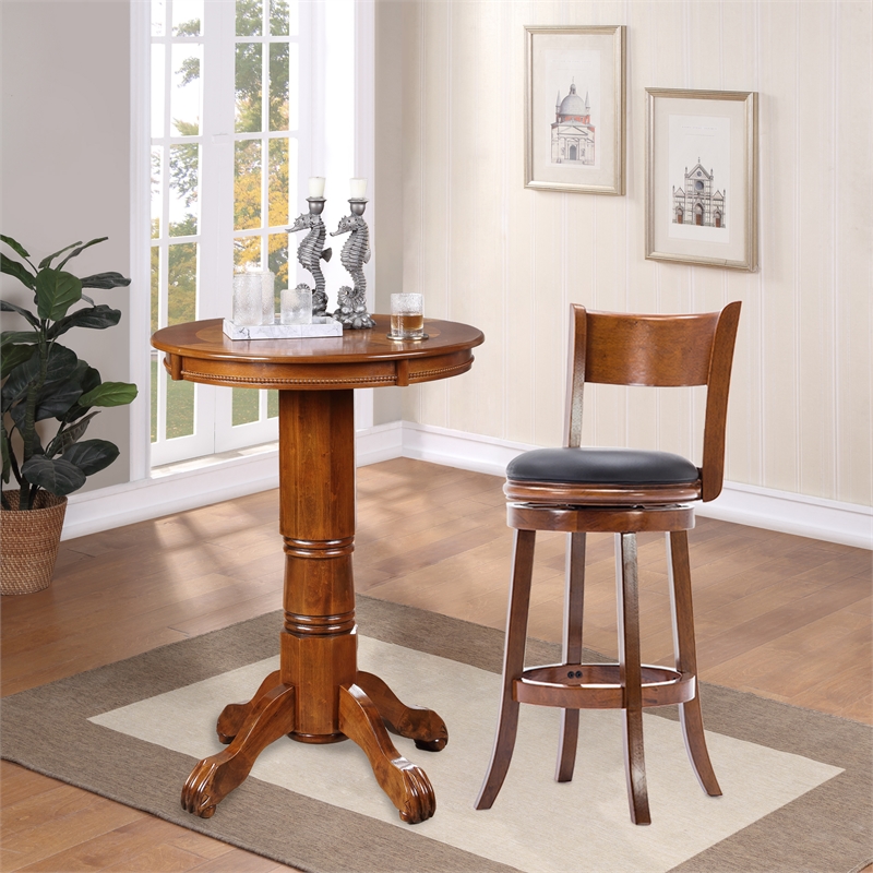 Pemberly Row Hardwood Swivel Bar Stool with Foam Cushion in Walnut