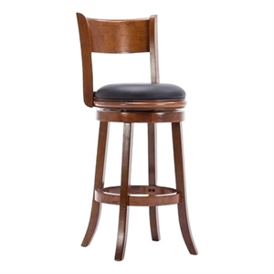 Pemberly Row Rubberwood Bar Height Swivel Stool with Footrest in Walnut