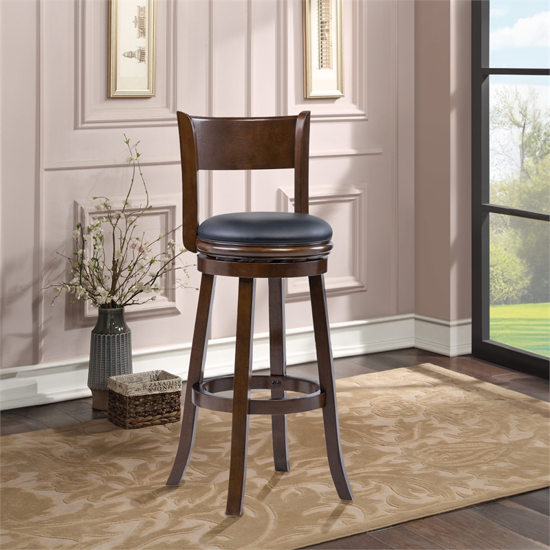 Pemberly Row Rubberwood Extra Tall Swivel Stool with Faux Leather in Cappuccino