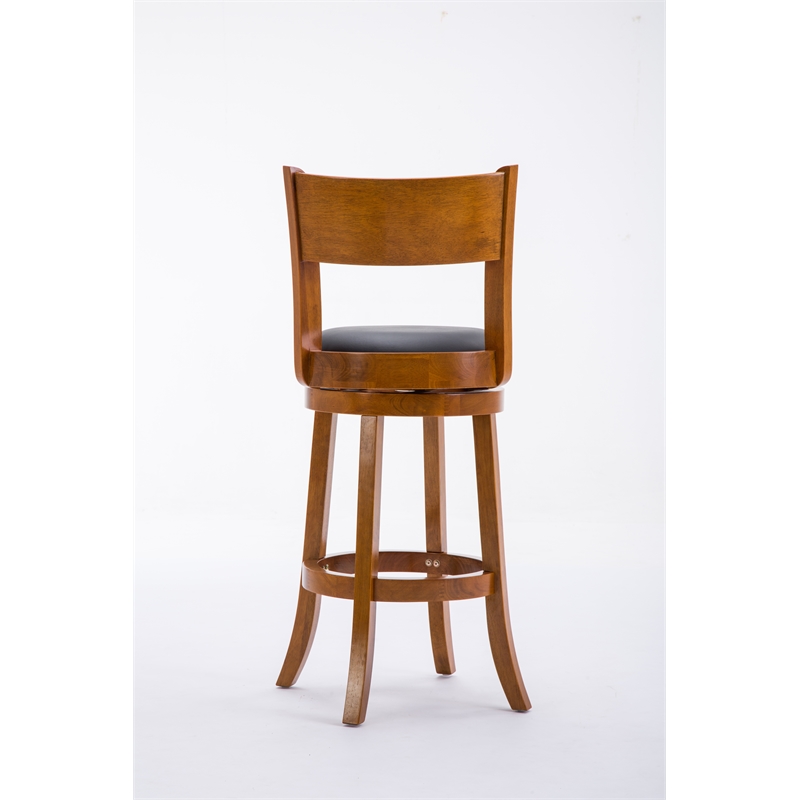 Pemberly Row Hardwood Bar Height Swivel Stool with Footrest in Fruitwood