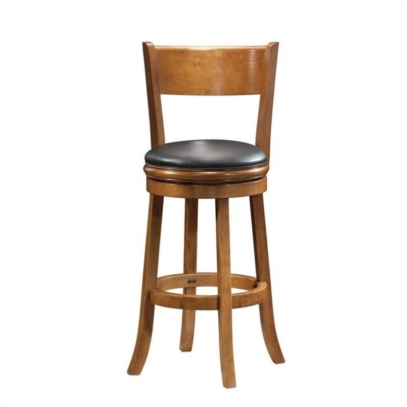 Pemberly Row Hardwood Bar Height Swivel Stool with Footrest in Fruitwood