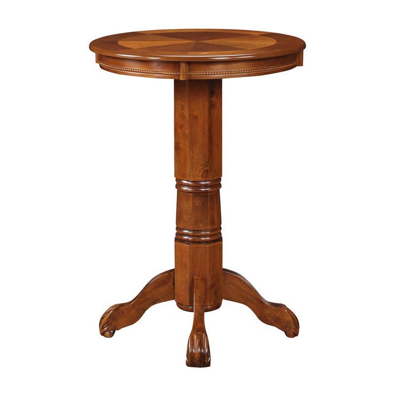 Pemberly Row Hardwood Pub Table with Carved Pedestal and Apron in Walnut