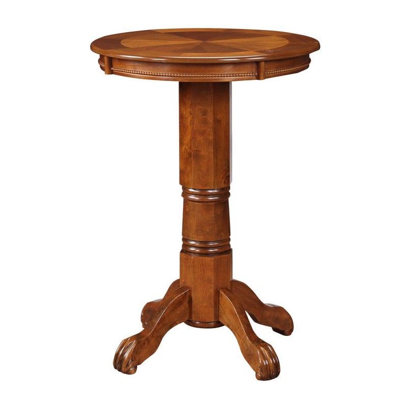 Pemberly Row Hardwood Pub Table with Carved Pedestal and Apron in Walnut