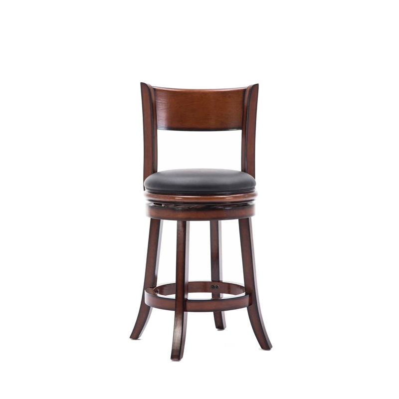 Pemberly Row Rubberwood Swivel Counter Stool with Foam Cushion in Brandy