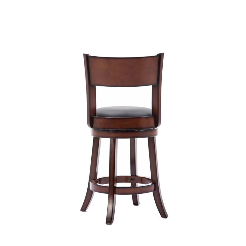 Pemberly Row Rubberwood Swivel Counter Stool with Foam Cushion in Brandy