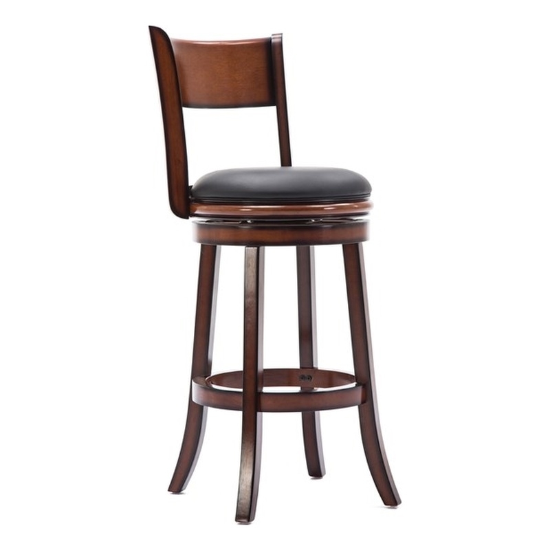 Pemberly Row Rubberwood Bar Height Swivel Stool with Faux Leather in Brandy